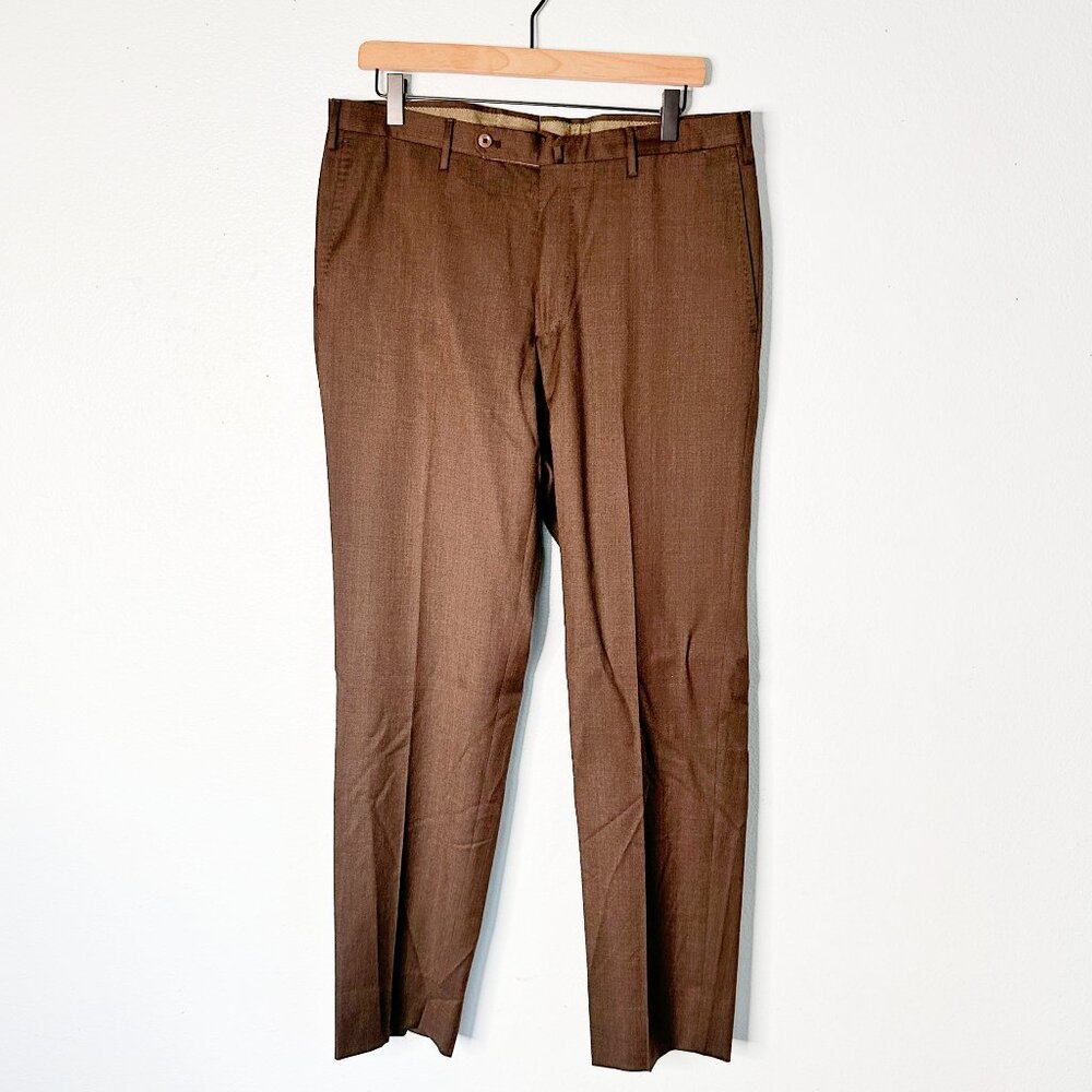Incotex Benson Wool Classic Fit Pattern B Super 100s Brown Trousers Pants 35 Men